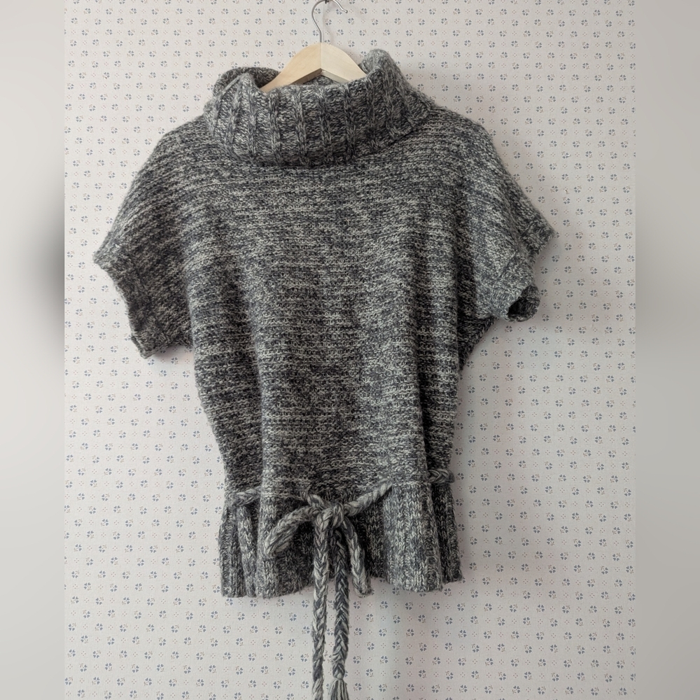🩶 Between Me & You L Anthropologie Gray Turtleneck Sweater Pullover Belt Alpaca